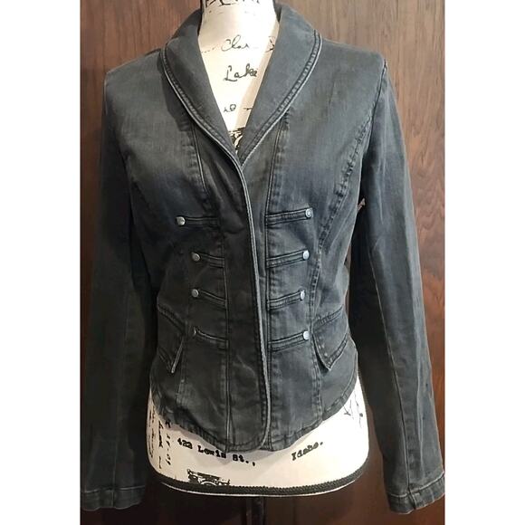 Y2K Gothic Steampunk Moto Biker Jacket Goth Punk Metal Black snap Distressed - Picture 1 of 9